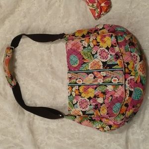 Vera Bradley messenger baby diaper bag large floral pink and purple.